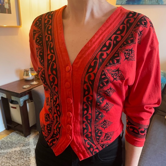 Size M Red Vintage Sweater Cardigan Circus Tamer Style - Picture 8 of 15